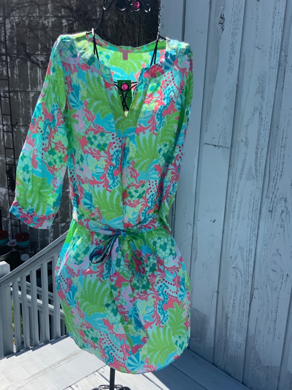 Lilly Pulitzer Checking in Gecko Printed Silk Dress (Size 12) NWT